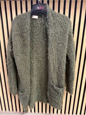 Altar'd State Olive Green Fuzzy Open-Front Cardigan
